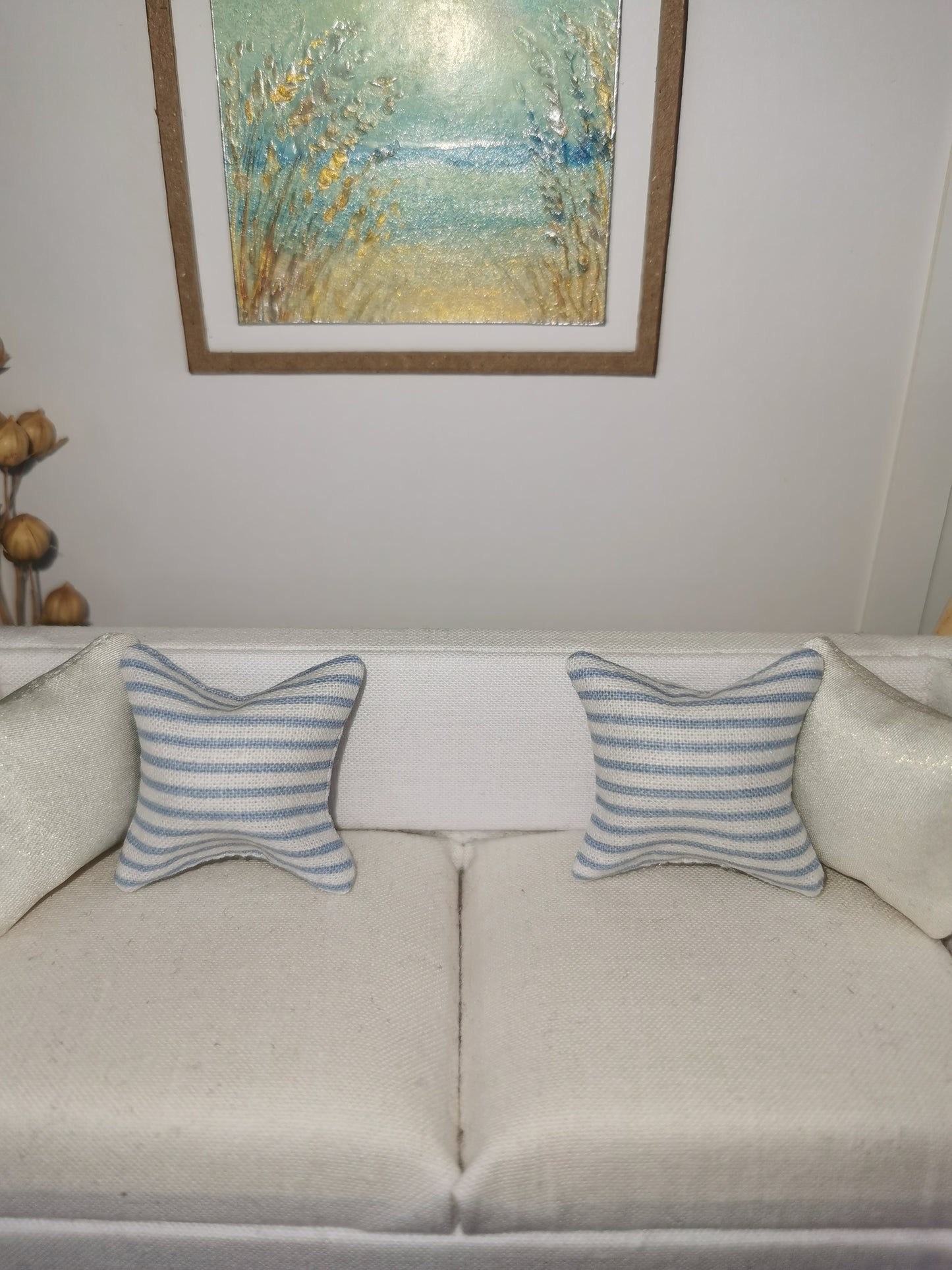 Blue/White Stripe Print Cushion | 1:12th Scale | Handmade