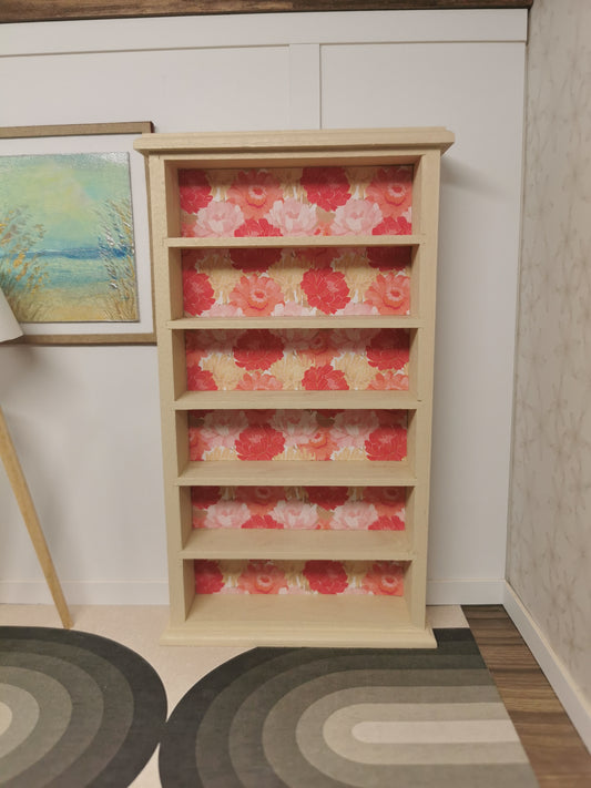 Hand Painted Cream Bookcase with Floral Paper | 1:12th Scale | Hand Finished