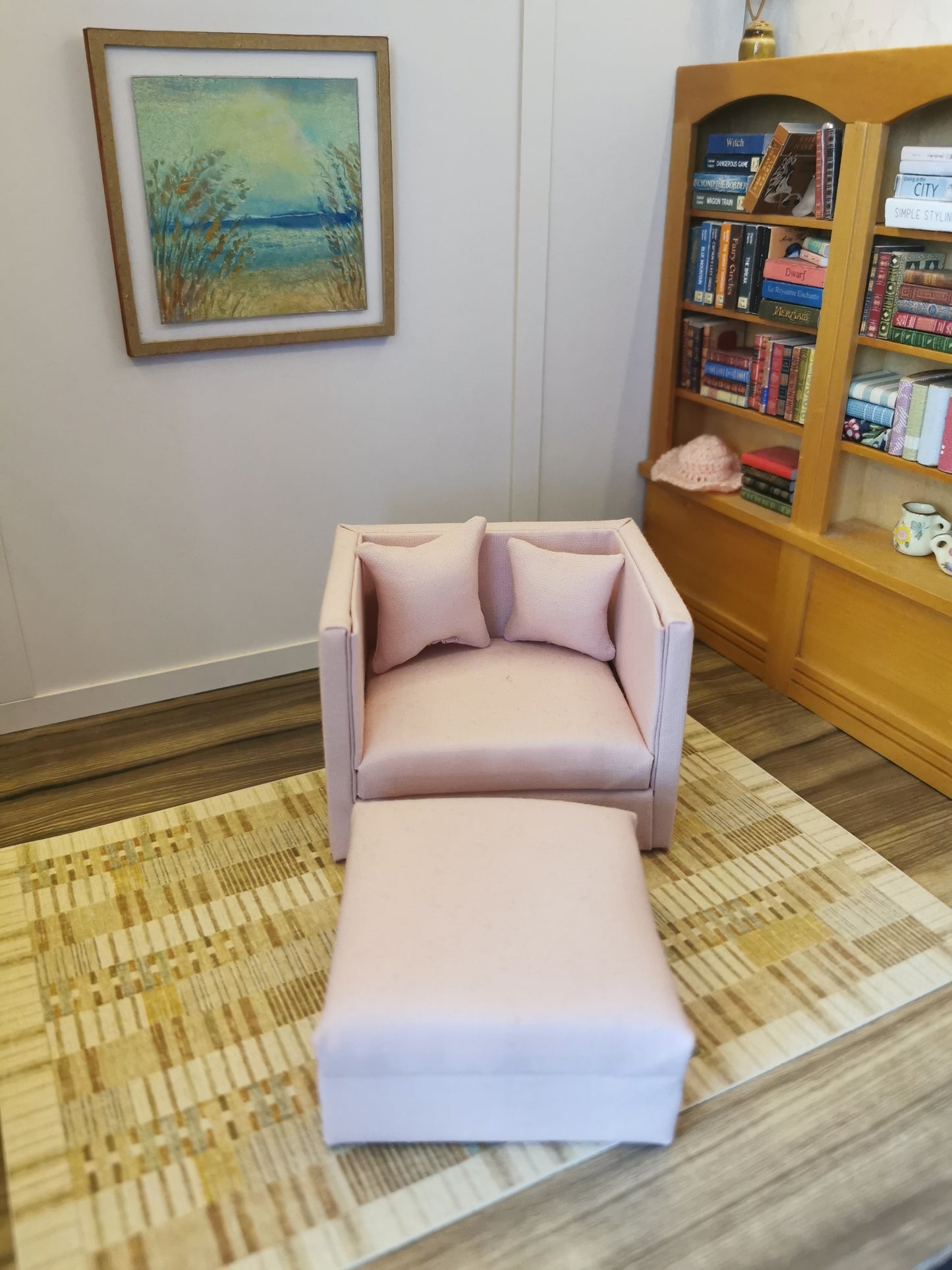 Chair & Ottoman | 1:12th Scale | Made To Order | Cushions/Pillows included | Handmade