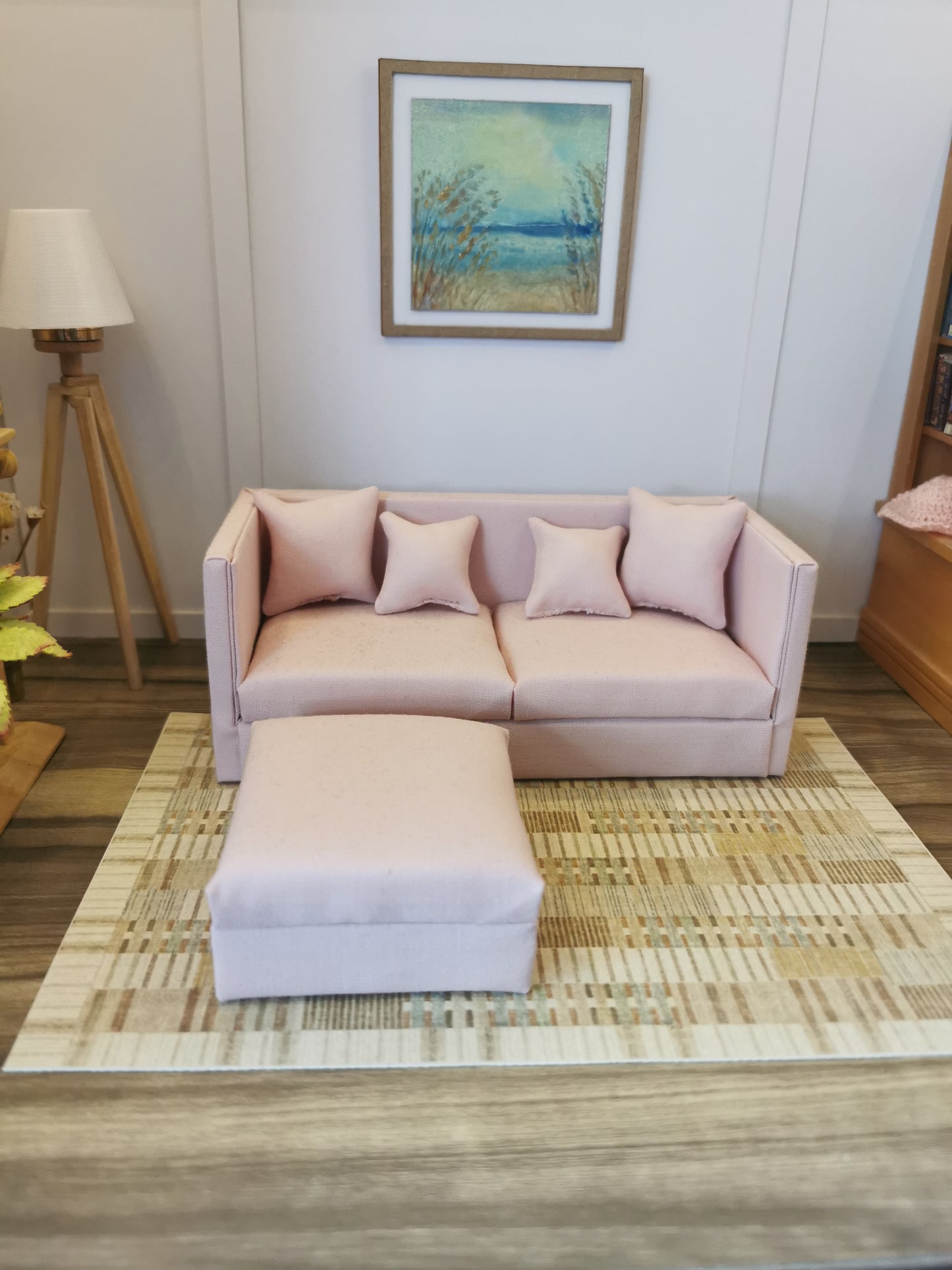 2 Seater Sofa & Ottoman | 1:12th Scale | Made To Order | Cushions/Pillows included | Handmade