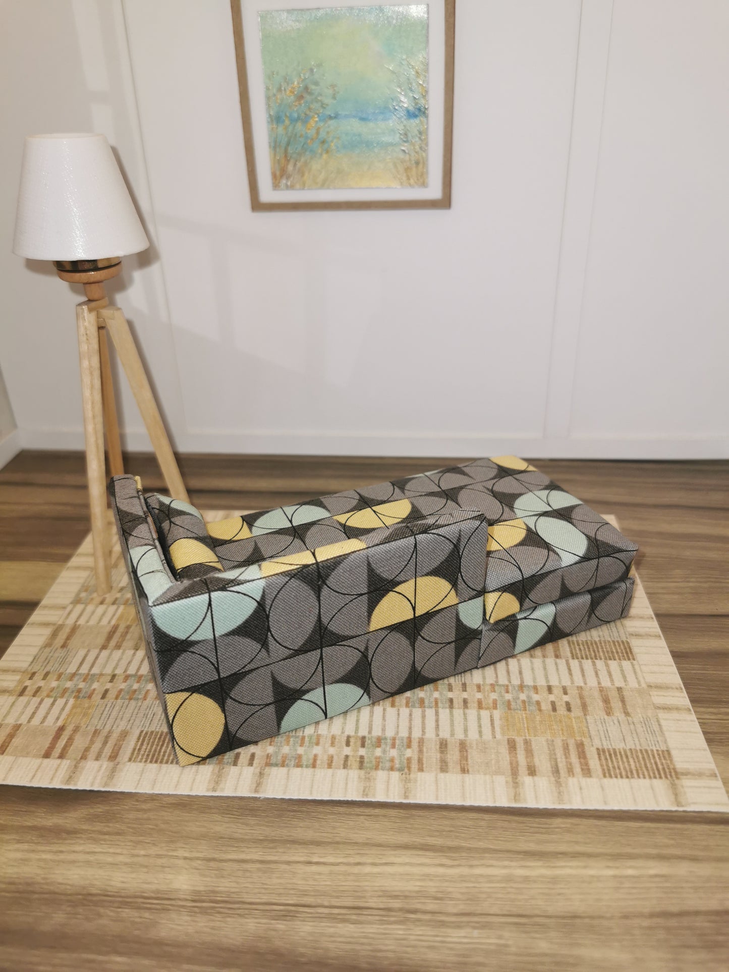 Grey Geo Print Chaise Longue | 1:12th Scale | Handmade