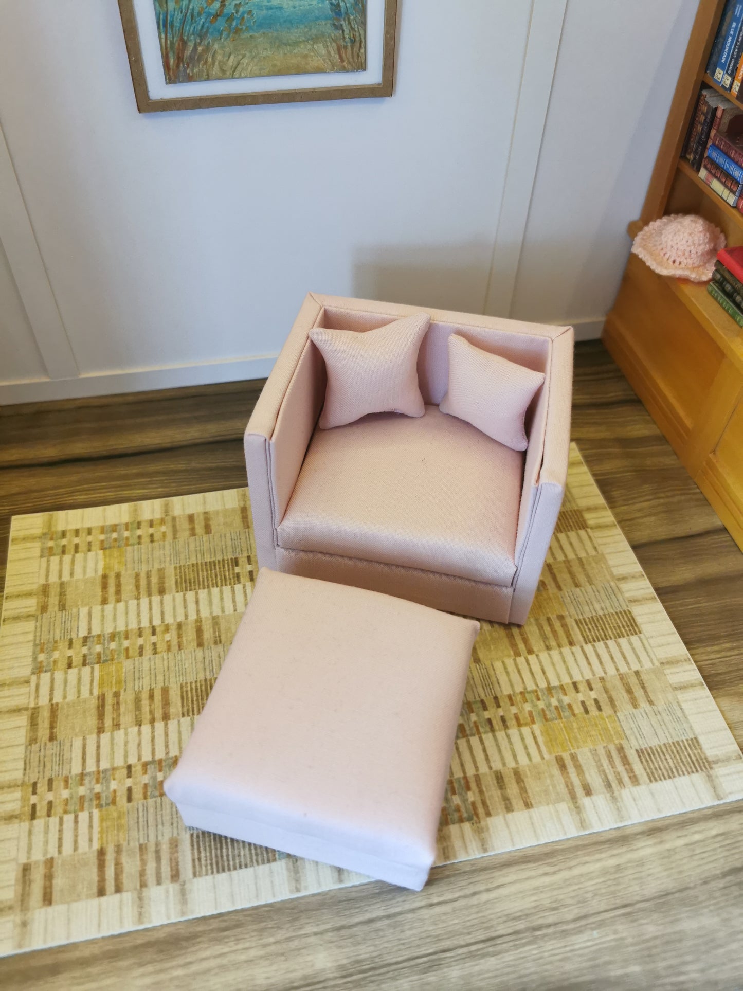 Chair & Ottoman | 1:12th Scale | Made To Order | Cushions/Pillows included | Handmade