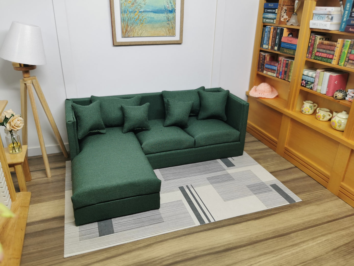 3 Seater Corner Sofa | 1:12th Scale | Made To Order | Cushions/Pillows included | Handmade