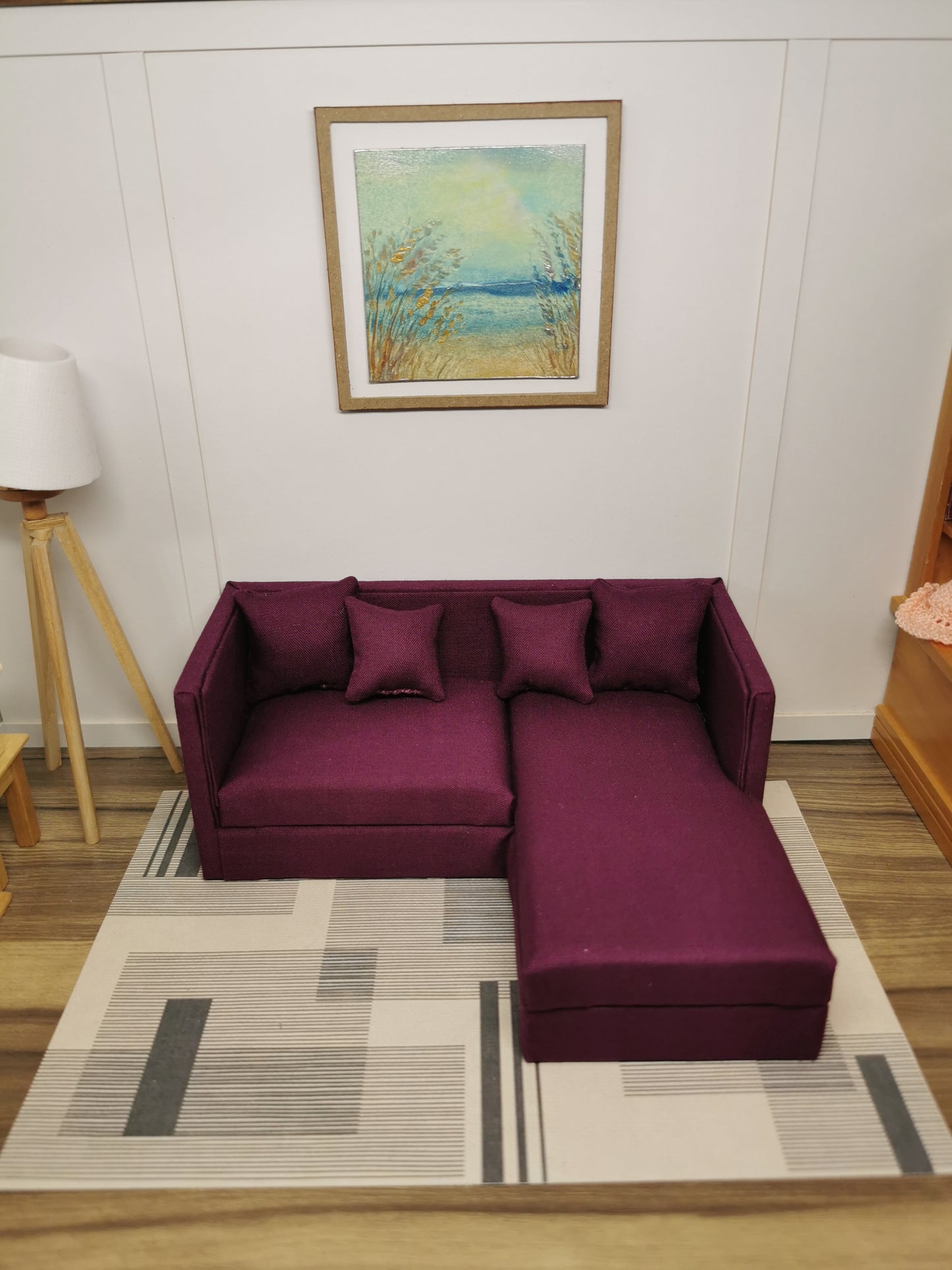 2 Seater Corner Sofa | 1:12th Scale | Made To Order | Cushions/Pillows included | Handmade