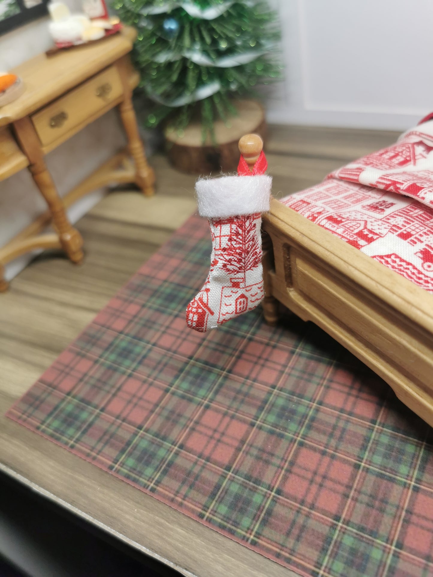 Red & Cream House Christmas Stocking | 1:12th Scale | Handmade