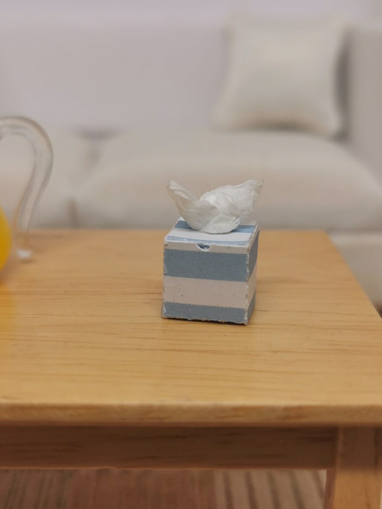 Blue Stripe & Floral Tissue Boxes | Set of 2 | 1:12th Scale | Handmade