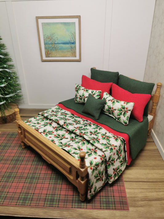 Ivy Christmas Double Bed Linen Set | 1:12th Scale | Handmade