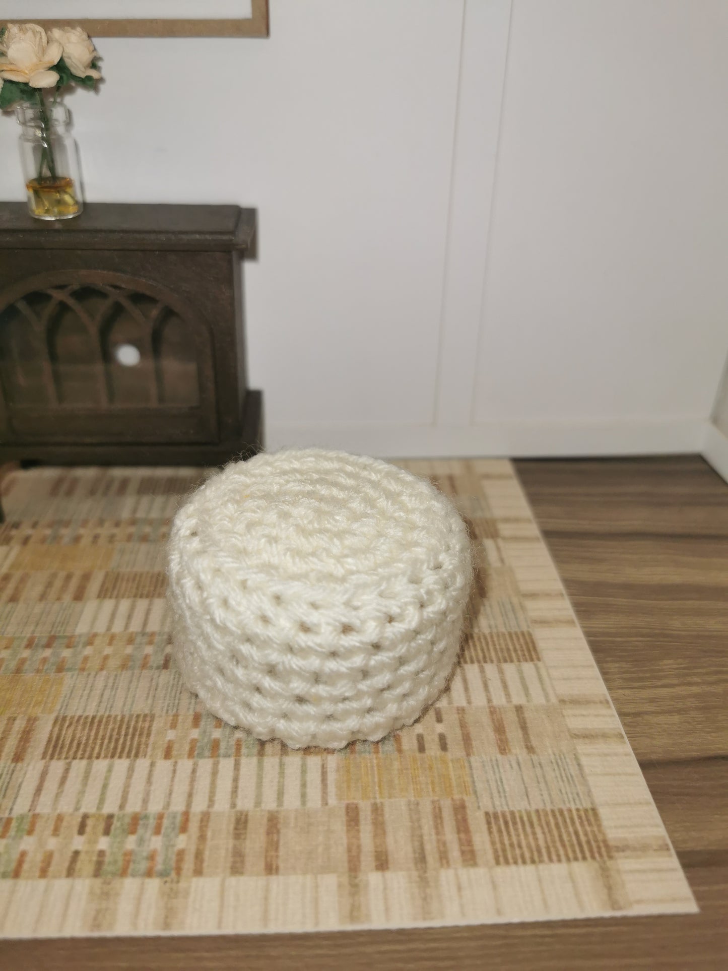 Cream Crochet Footstool/Ottoman | 1:12th Scale | Handmade