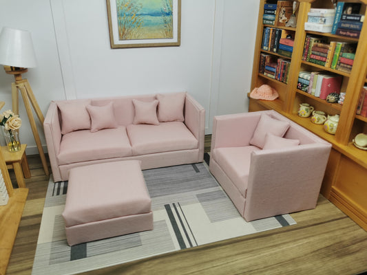 2 Seater Sofa, Chair & Ottoman Set | 1:12th Scale | Made To Order | Cushions/Pillows included | Handmade