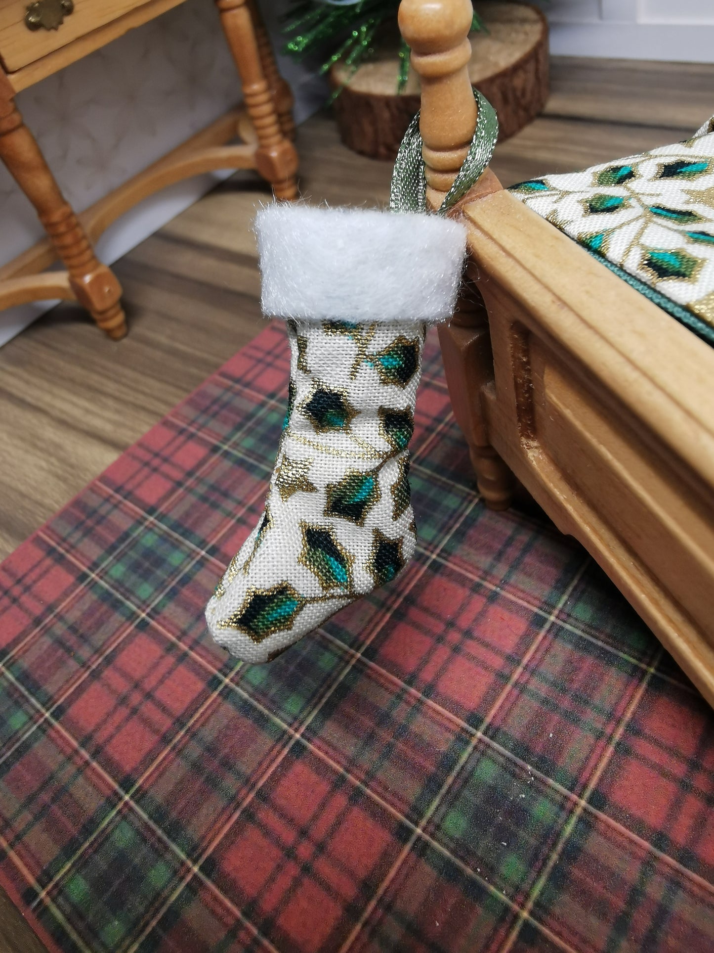 Cream Ivy Christmas Stocking | 1:12th Scale | Handmade