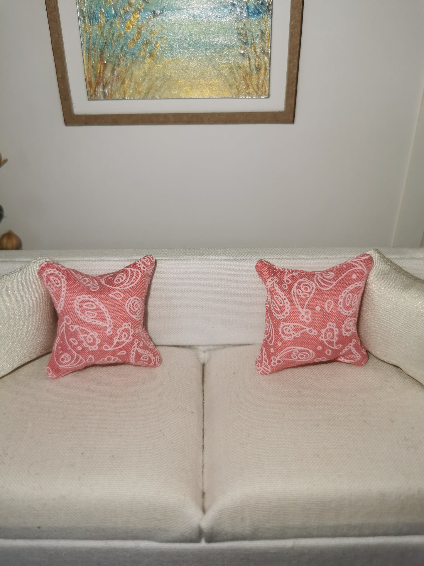 Pink/White Paisley Print Cushion | 1:12th Scale | Handmade