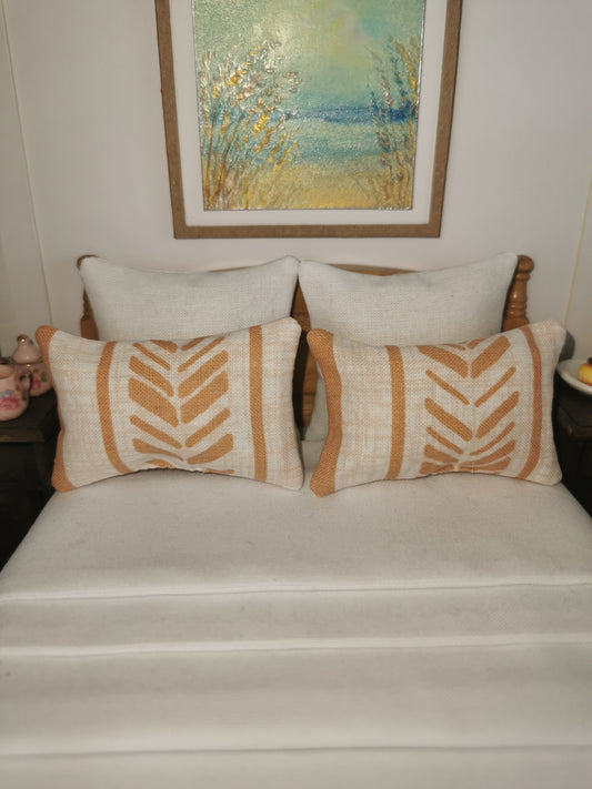 Beige/Terracotta Geo Print Pillows | Set of 2 | 1:12th Scale | Handmade