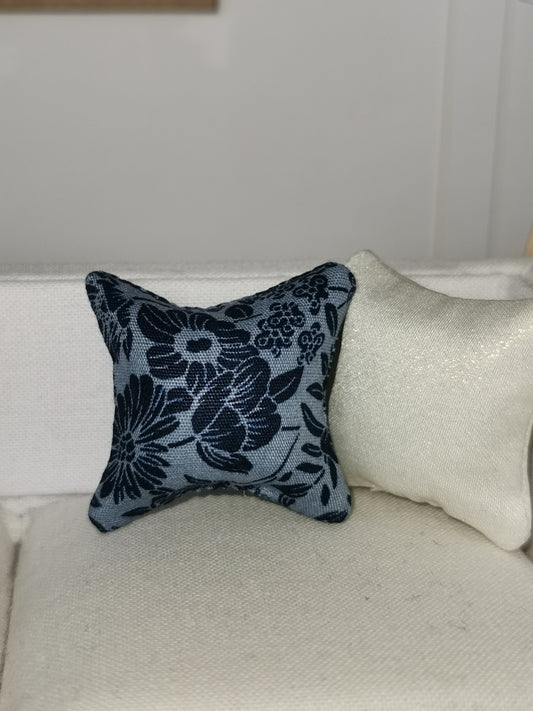 Blue/Navy Floral Print Cushion | 1:12th Scale | Handmade