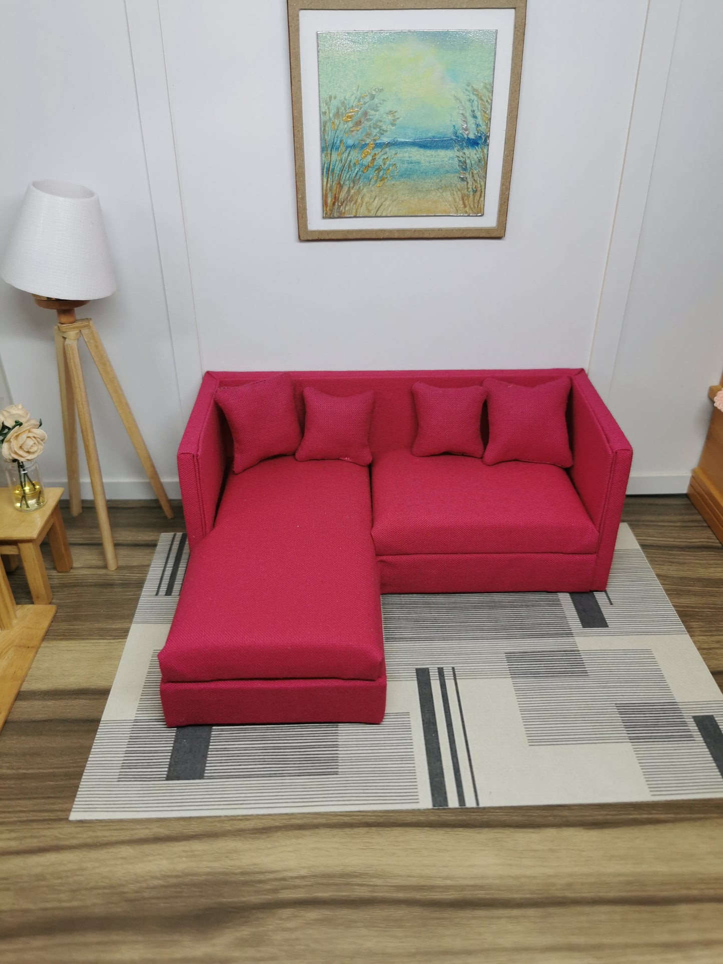 2 Seater Corner Sofa | 1:12th Scale | Made To Order | Cushions/Pillows included | Handmade