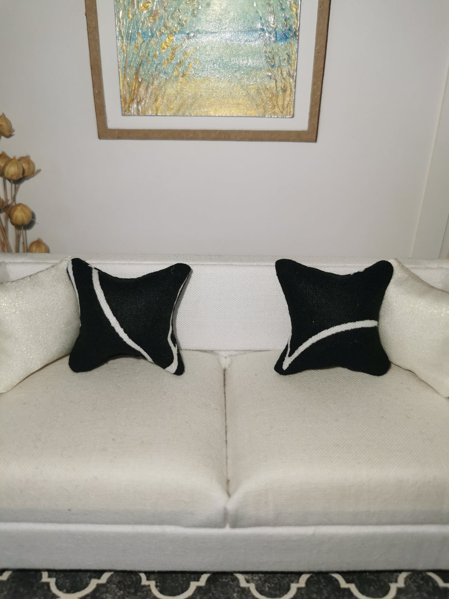 Black/White Abstract Print Cushion | 1:12th Scale | Handmade