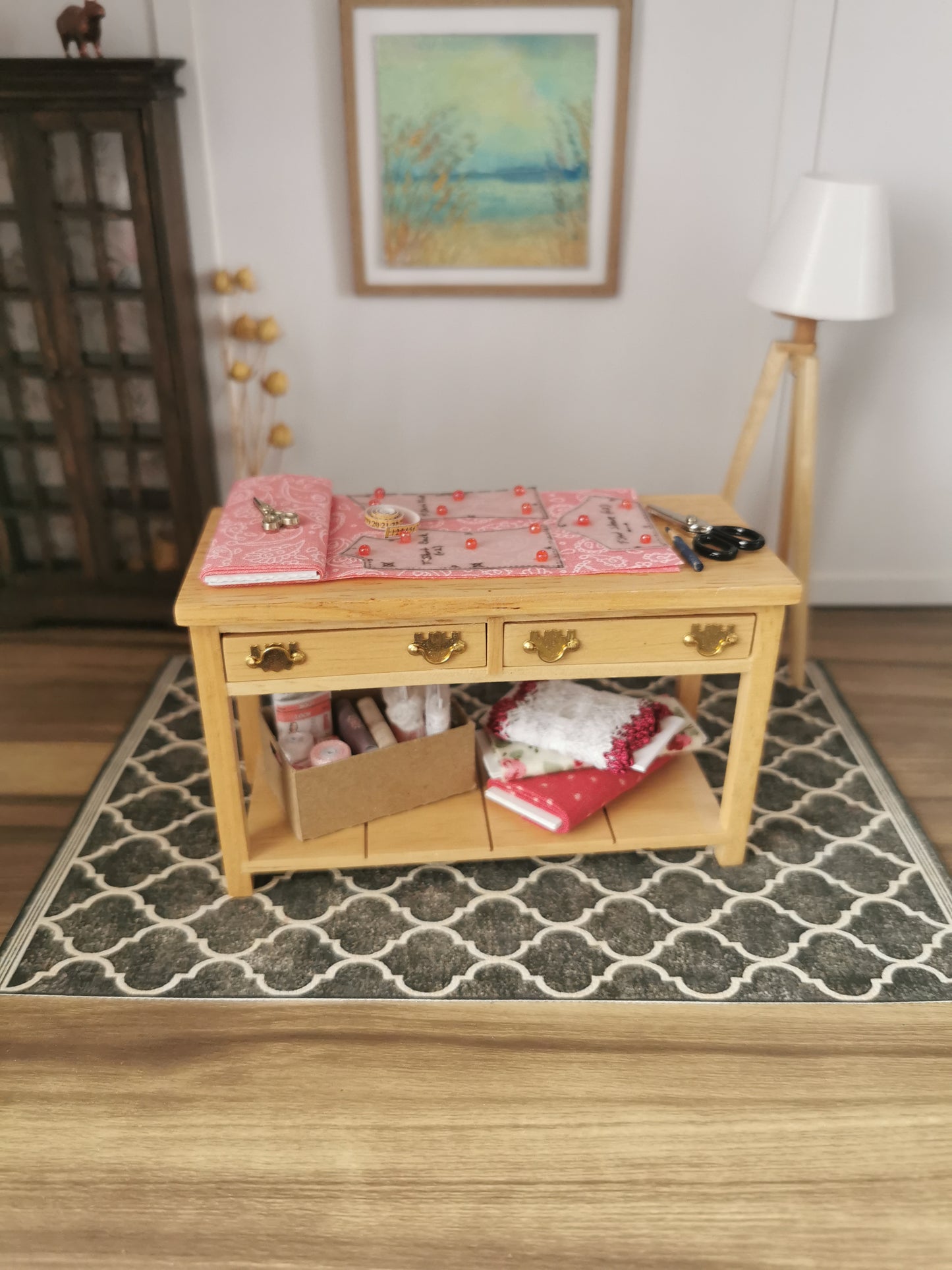 Dressmakers Table Pink Paisley | 1:12th Scale | Handmade