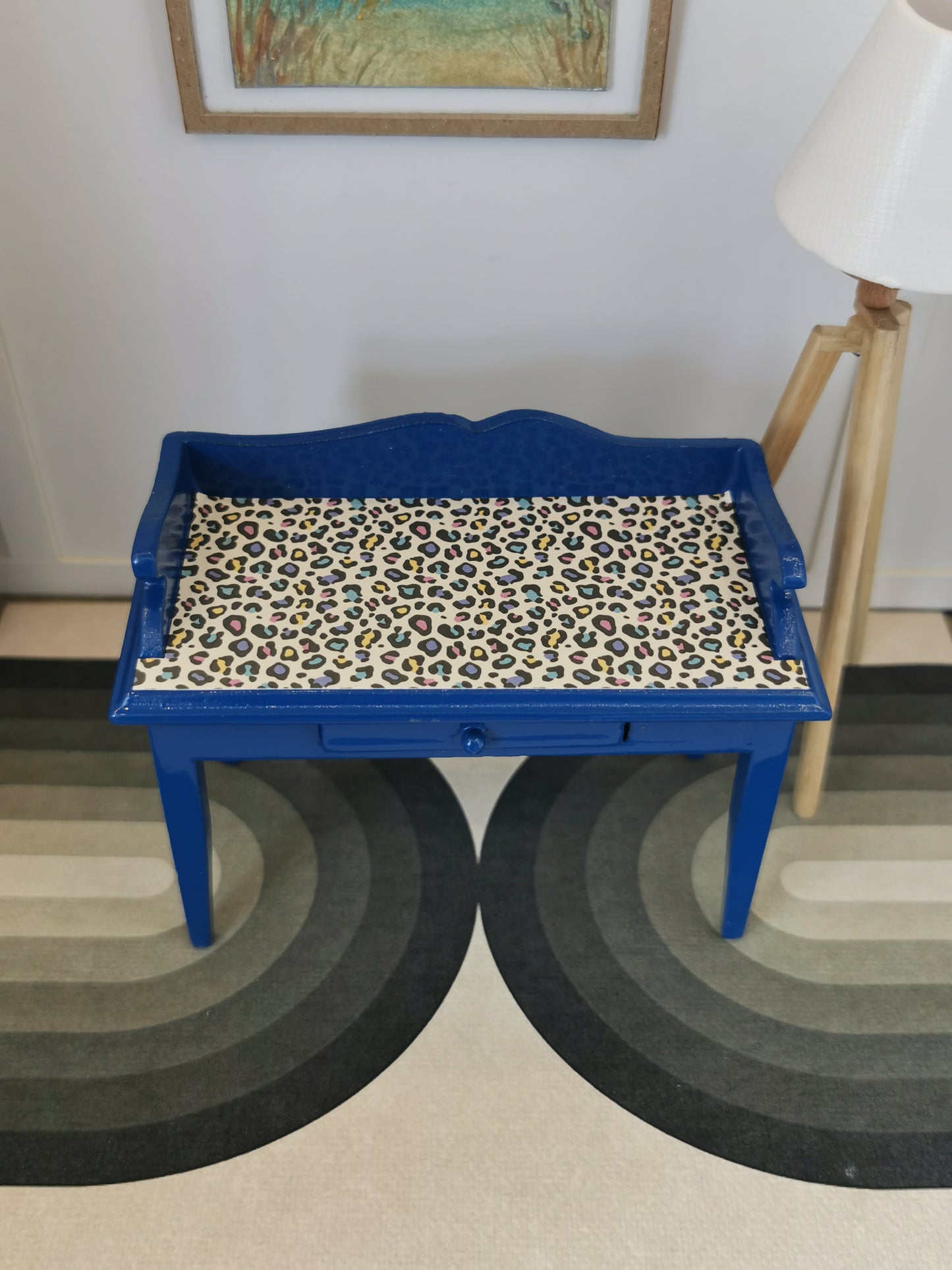Desk in Blue & Cream Leopard Print | 1:12th Scale