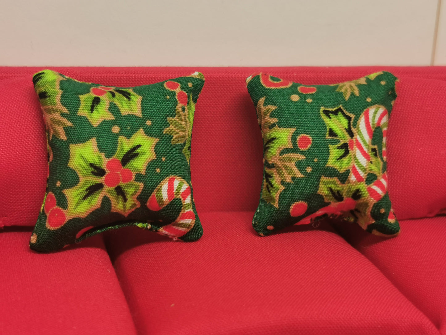 Green Candy Cane Christmas Cushions | Set of 2 | 1:12th Scale | Handmade