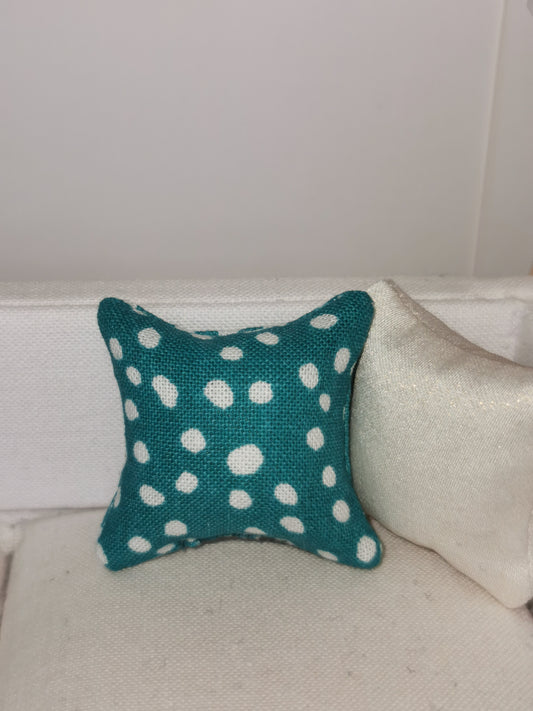 Teal/White Spot Print Cushion | 1:12th Scale | Handmade