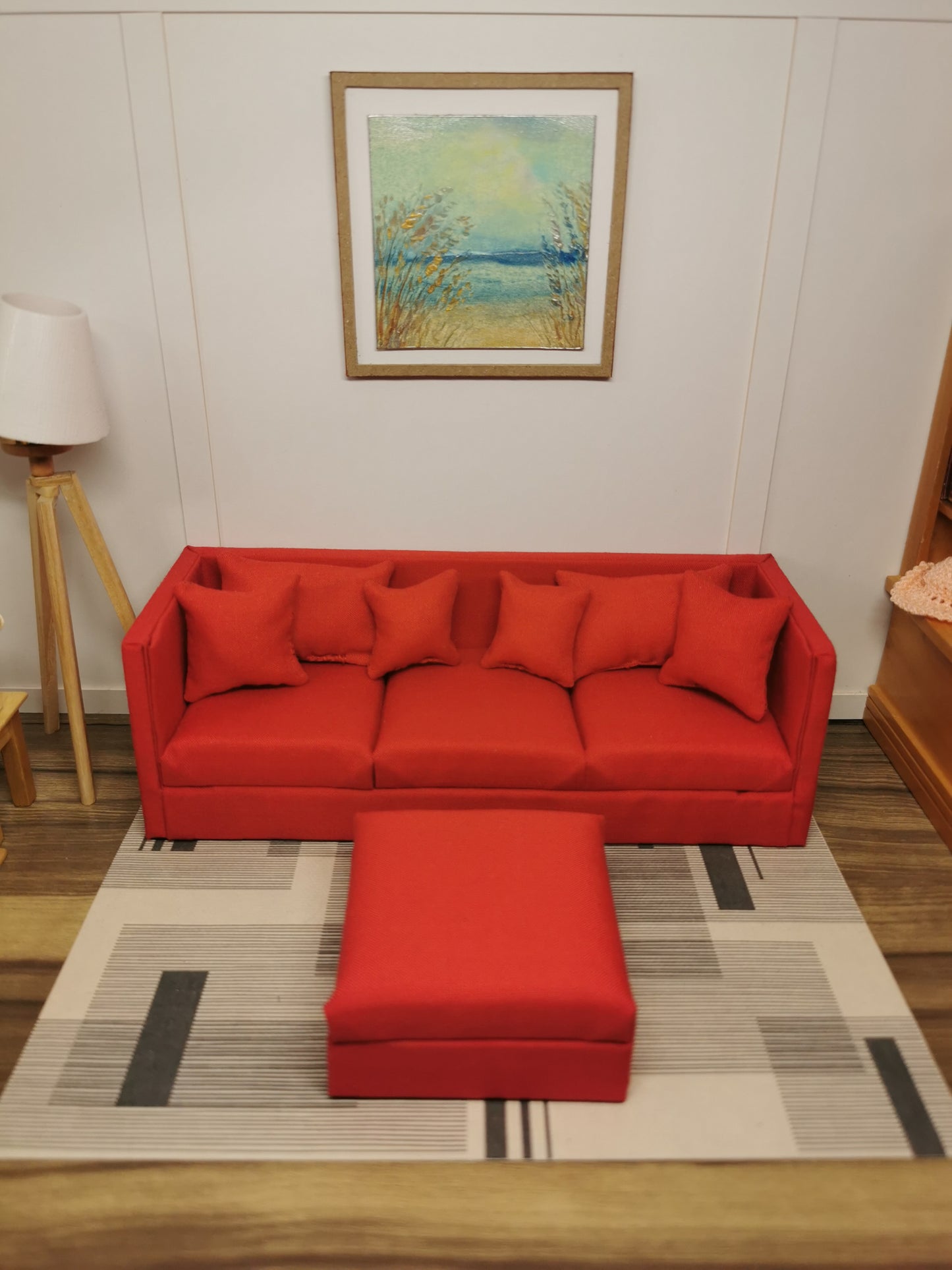 3 Seater Sofa & Ottoman | 1:12th Scale | Made To Order | Cushions/Pillows included | Handmade