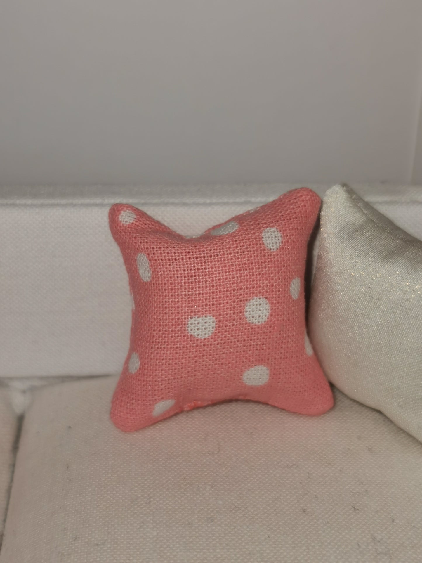 Pink/White Spot Print Cushion | 1:12th Scale | Handmade