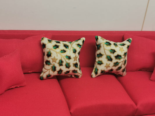 Cream Ivy Christmas Cushions | Set of 2 | 1:12th Scale | Handmade