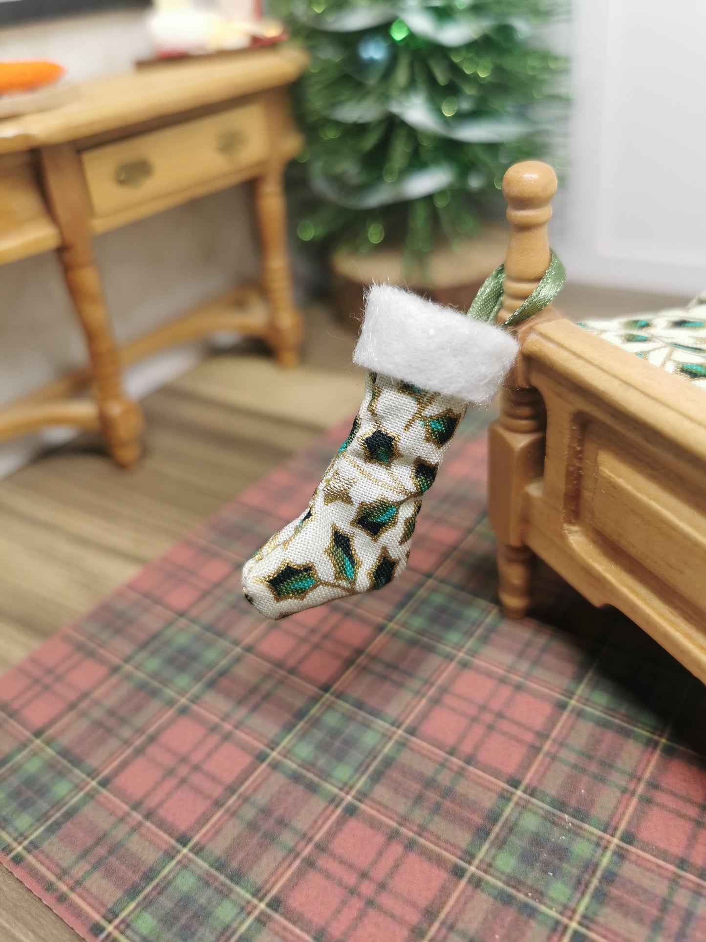 Cream Ivy Christmas Stocking | 1:12th Scale | Handmade