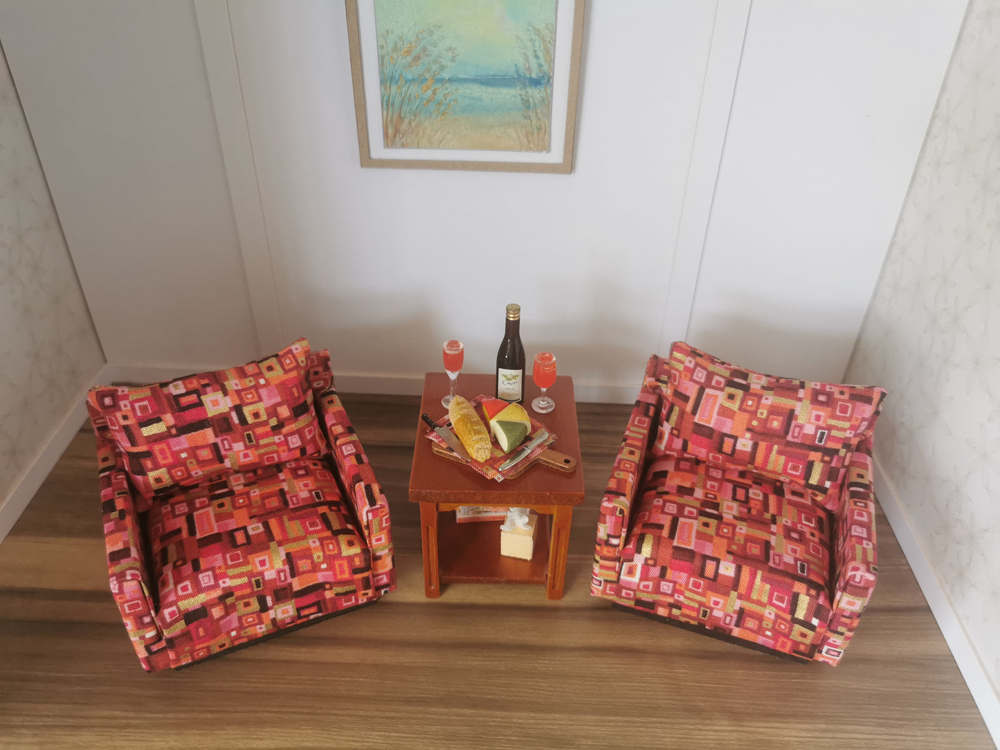 Retro Print Chairs & Side Table | 1:12th Scale