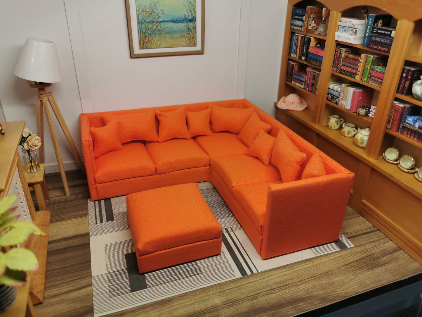 Square Corner Sofa & Ottoman in | 1:12th Scale | Made To Order | Cushions/Pillows included | Handmade