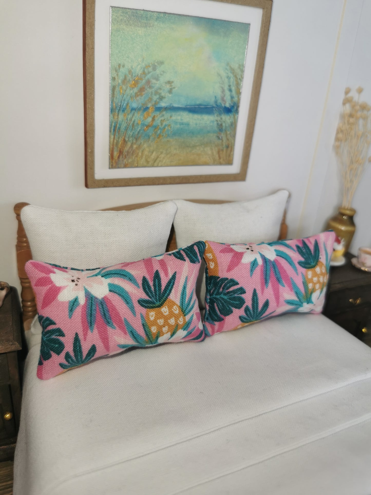 Pineapple Print Pillows | Set of 2 | 1:12th Scale | Handmade