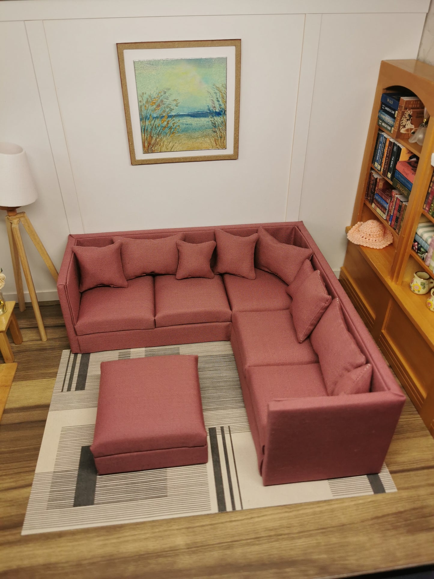 Square Corner Sofa & Ottoman in | 1:12th Scale | Made To Order | Cushions/Pillows included | Handmade