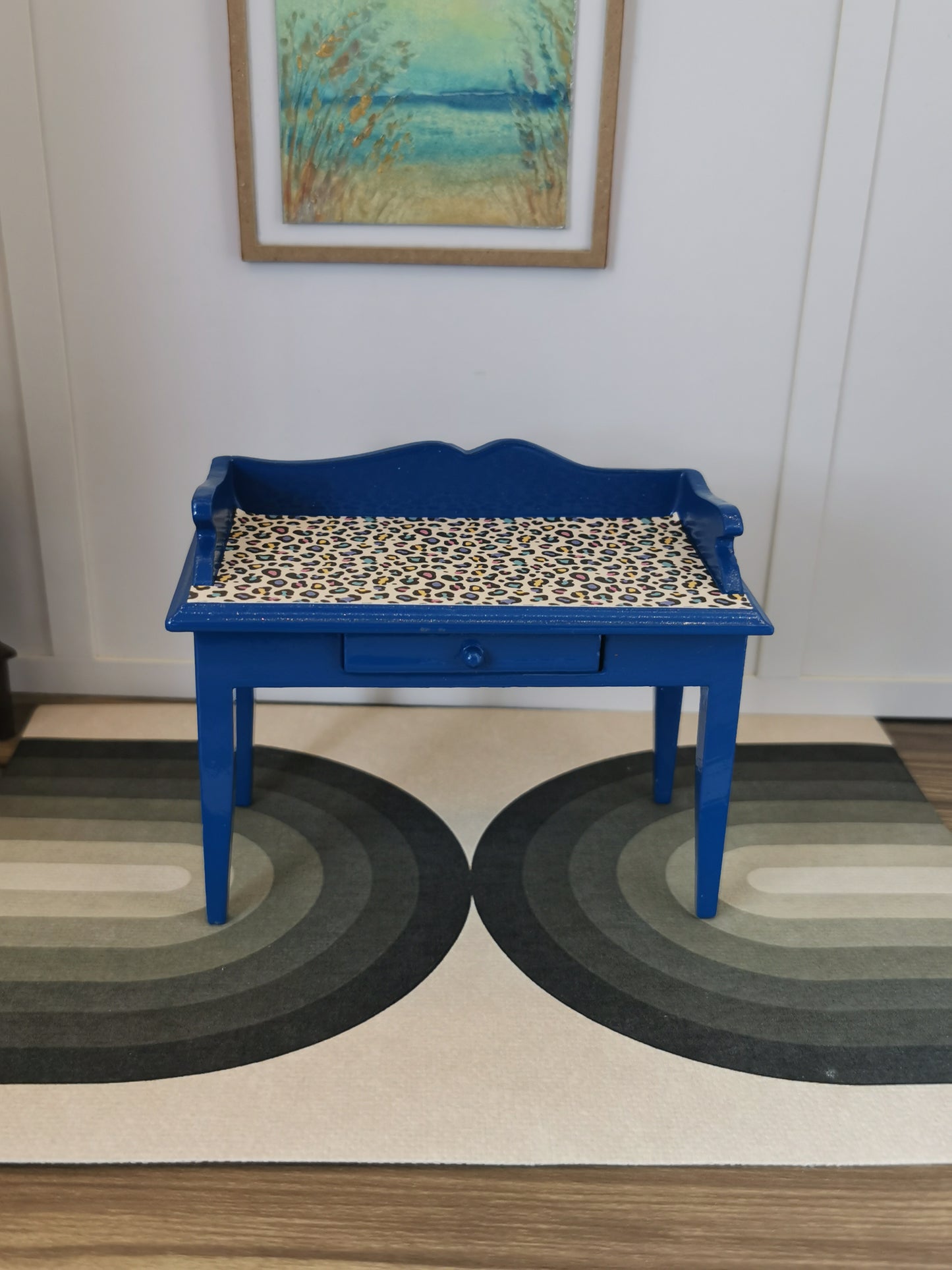 Desk in Blue & Cream Leopard Print | 1:12th Scale