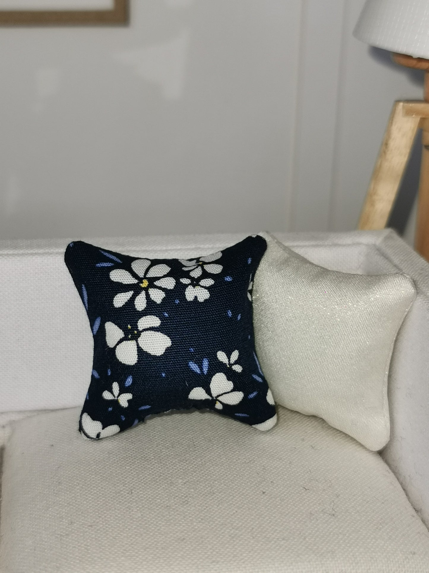 Navy/White Floral Print Cushion | 1:12th Scale | Handmade