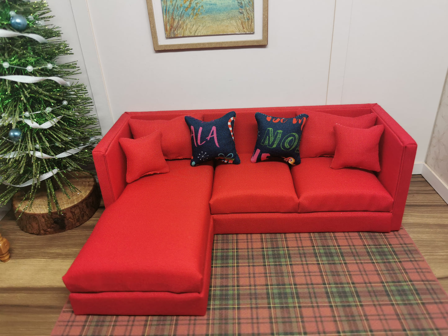 Navy Word Christmas Cushions | Set of 2 | 1:12th Scale | Handmade