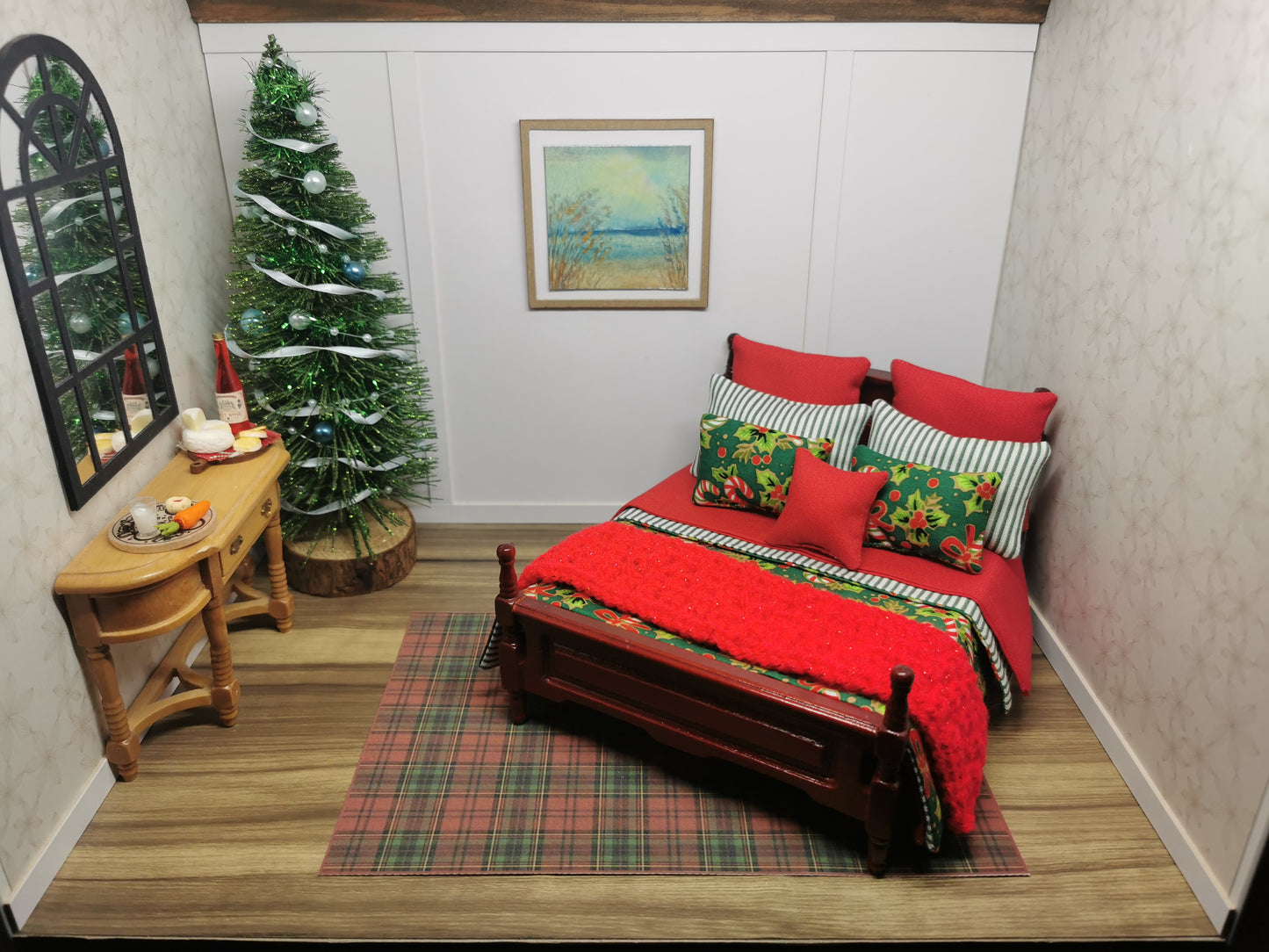 Green Candy Cane Christmas Dressed Bed | 1:12th Scale | Handmade
