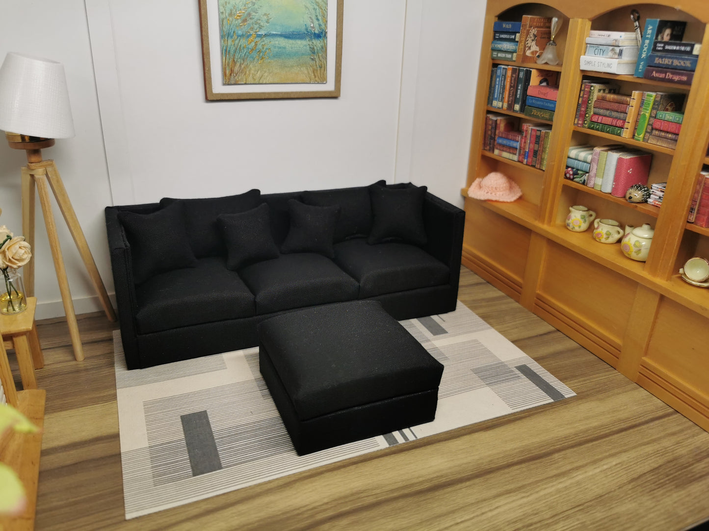 3 Seater Sofa & Ottoman | 1:12th Scale | Made To Order | Cushions/Pillows included | Handmade