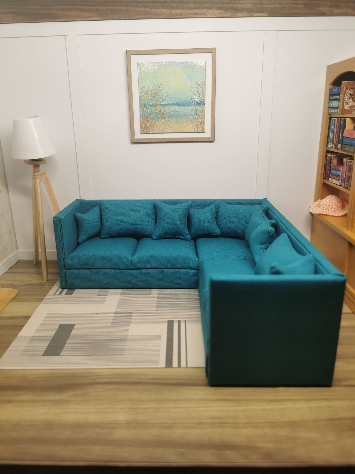 Square Corner Sofa & Ottoman in | 1:12th Scale | Made To Order | Cushions/Pillows included | Handmade