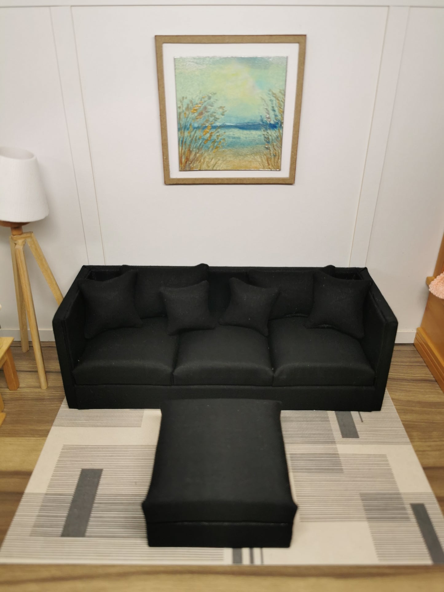 3 Seater Sofa & Ottoman | 1:12th Scale | Made To Order | Cushions/Pillows included | Handmade