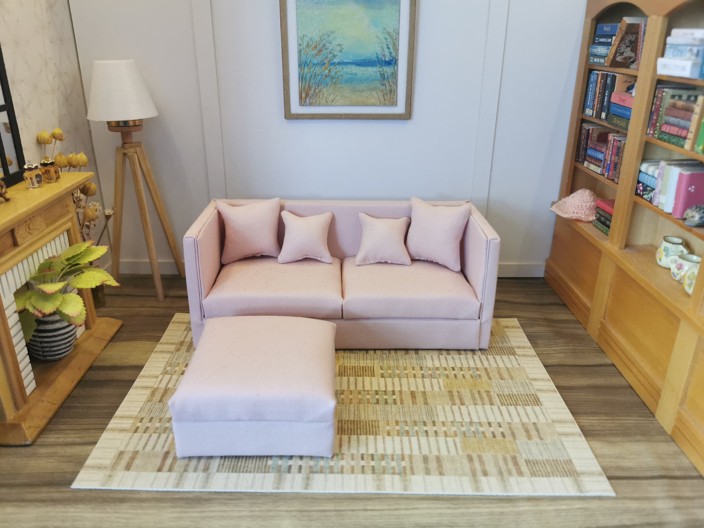 2 Seater Sofa & Ottoman | 1:12th Scale | Made To Order | Cushions/Pillows included | Handmade