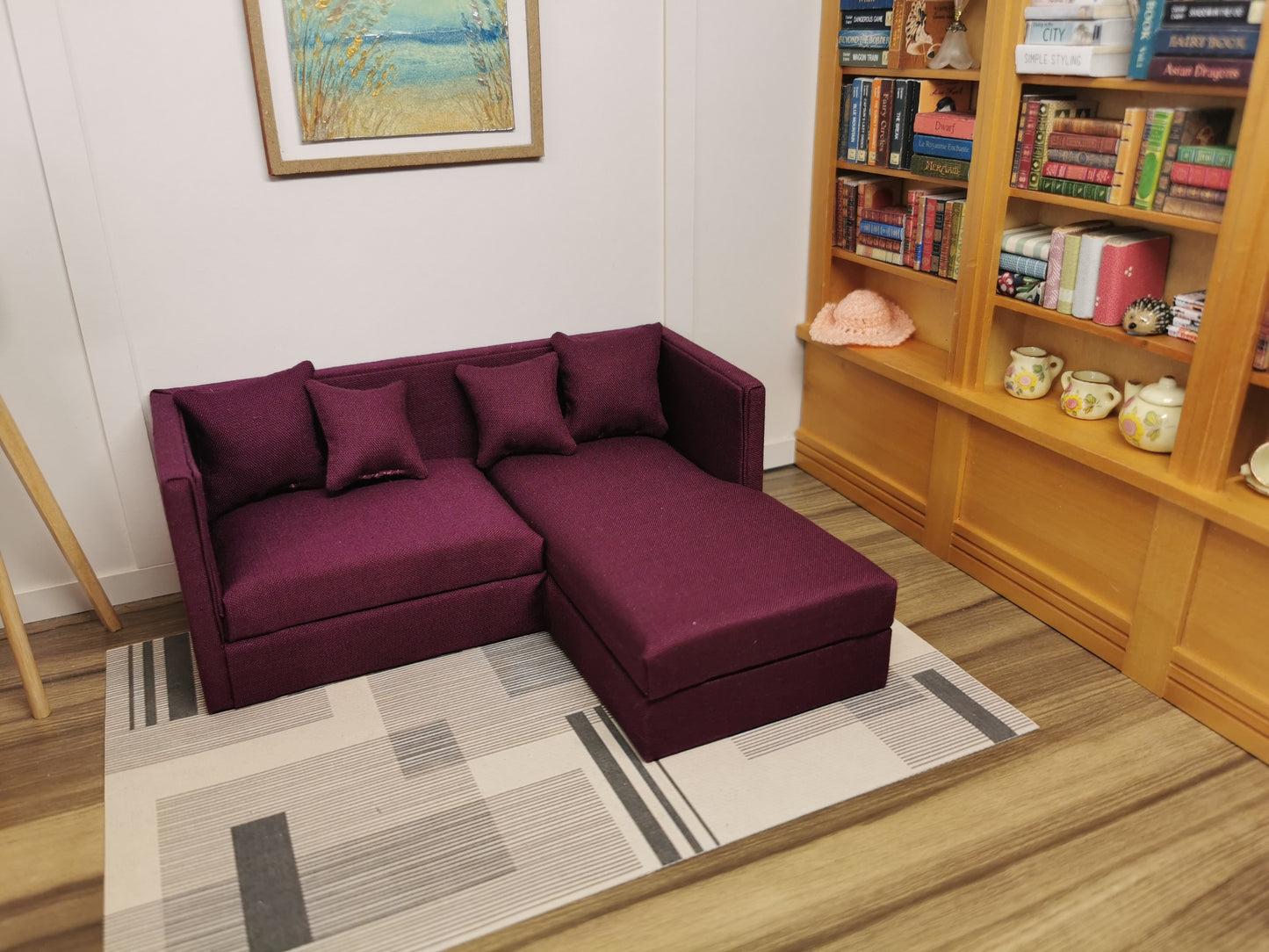 2 Seater Corner Sofa | 1:12th Scale | Made To Order | Cushions/Pillows included | Handmade