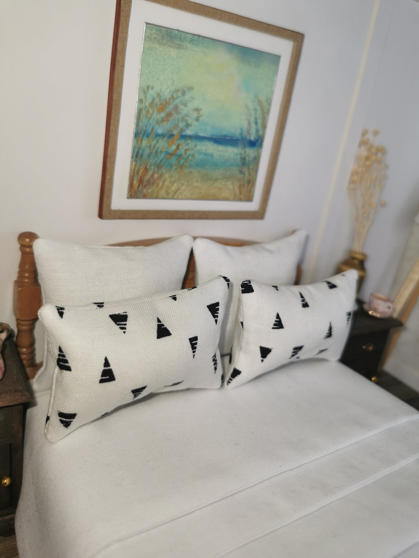 White/Black Triangle Print Pillows | Set of 2 | 1:12th Scale | Handmade