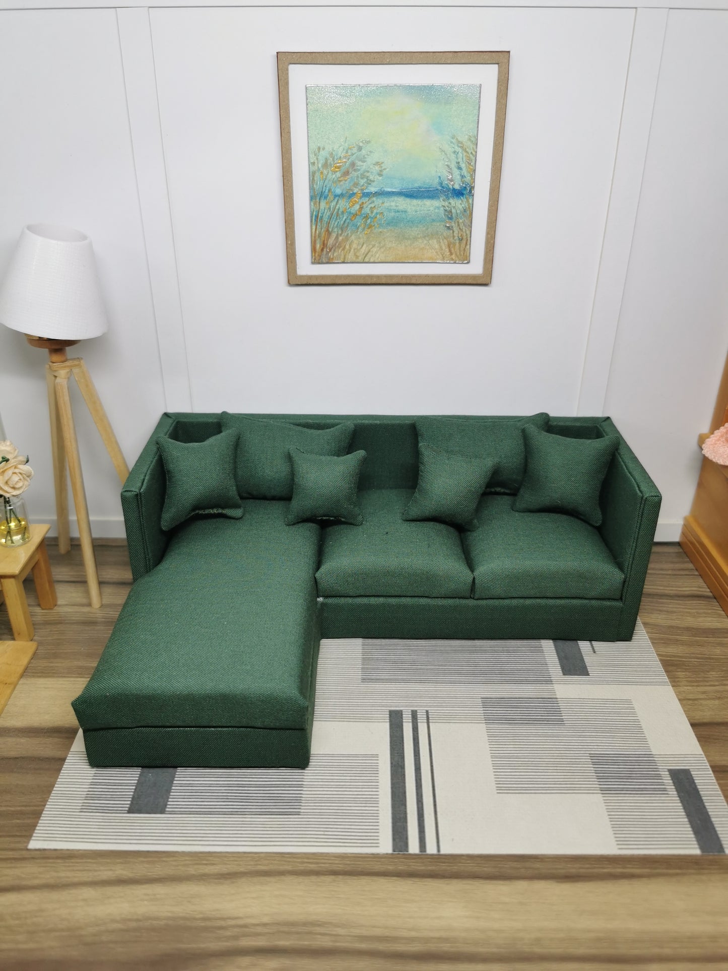 3 Seater Corner Sofa | 1:12th Scale | Made To Order | Cushions/Pillows included | Handmade
