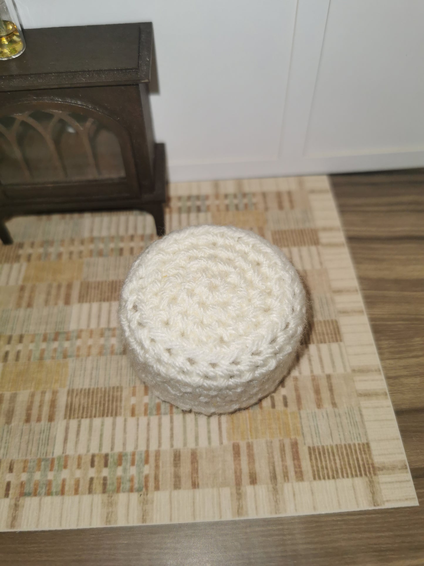 Cream Crochet Footstool/Ottoman | 1:12th Scale | Handmade