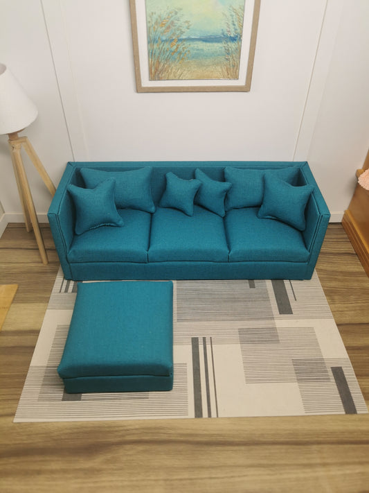 3 Seater Sofa & Ottoman | 1:12th Scale | Made To Order | Cushions/Pillows included | Handmade