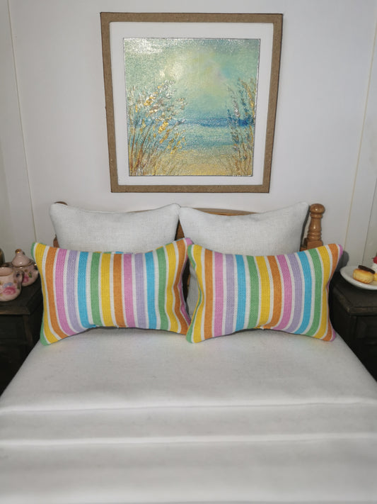 Rainbow Stripe Print Pillows | Set of 2 | 1:12th Scale | Handmade