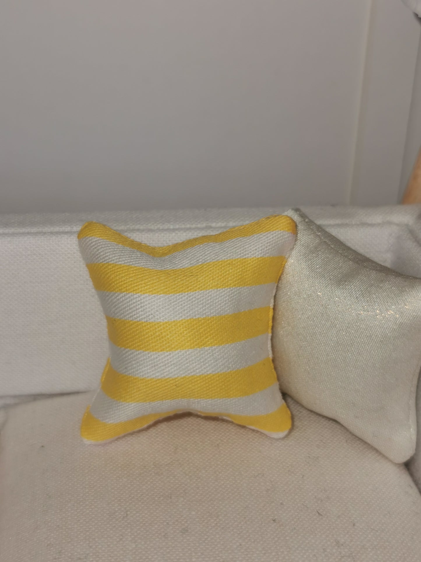 Yellow/White Stripe Print Cushion | 1:12th Scale | Handmade