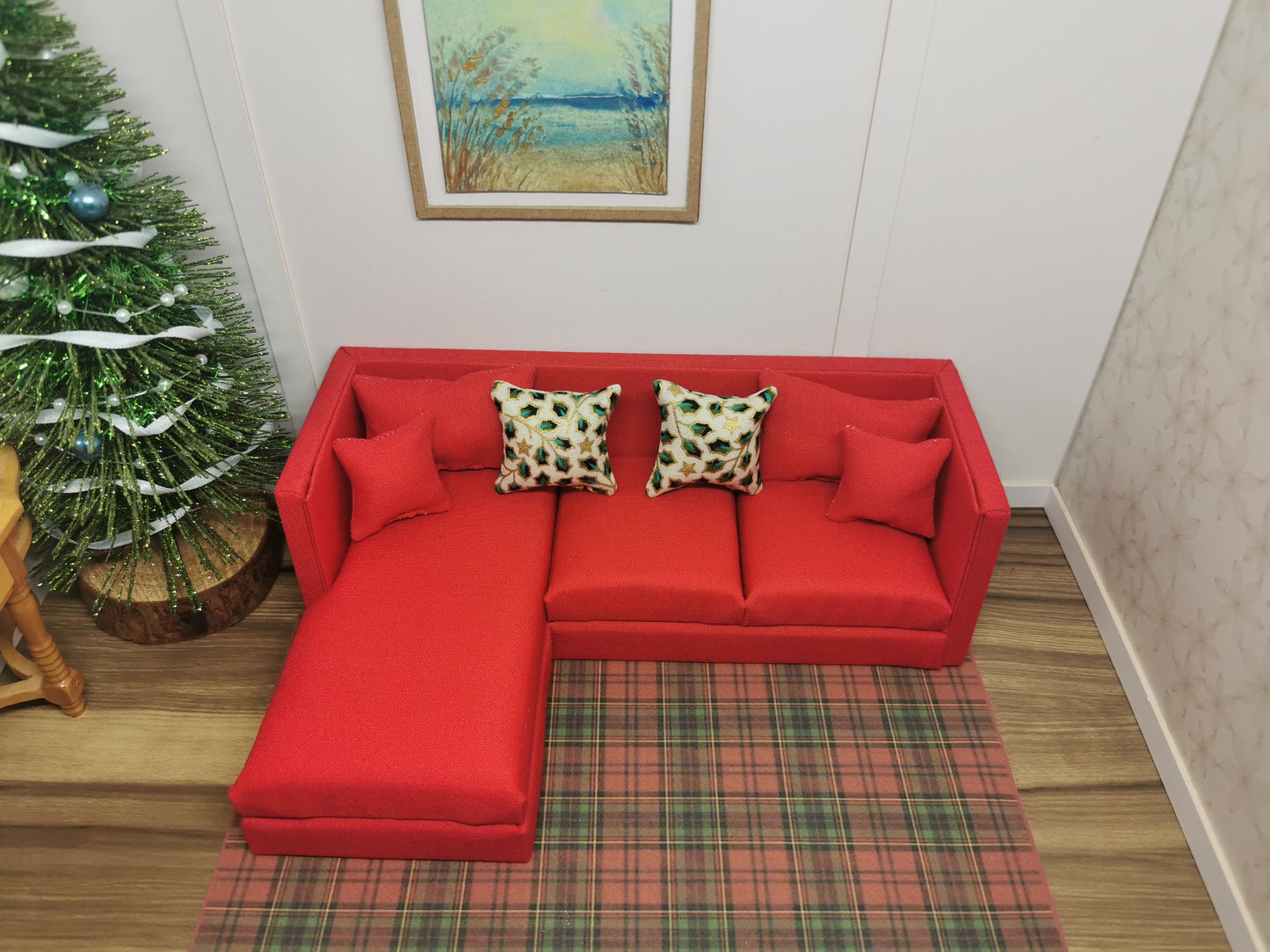 Cream Ivy Christmas Cushions | Set of 2 | 1:12th Scale | Handmade