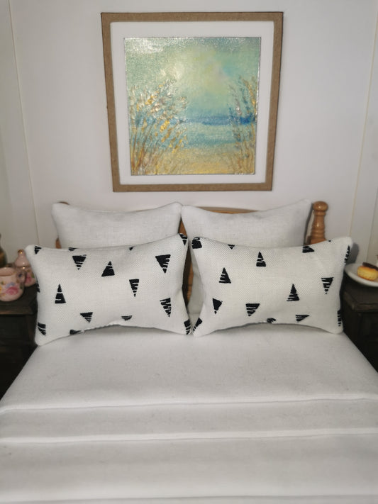 White/Black Triangle Print Pillows | Set of 2 | 1:12th Scale | Handmade