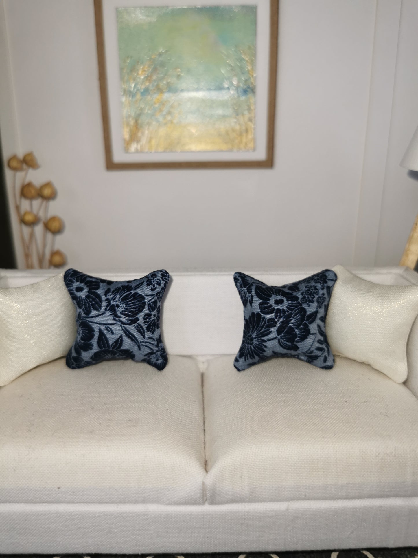 Blue/Navy Floral Print Cushion | 1:12th Scale | Handmade