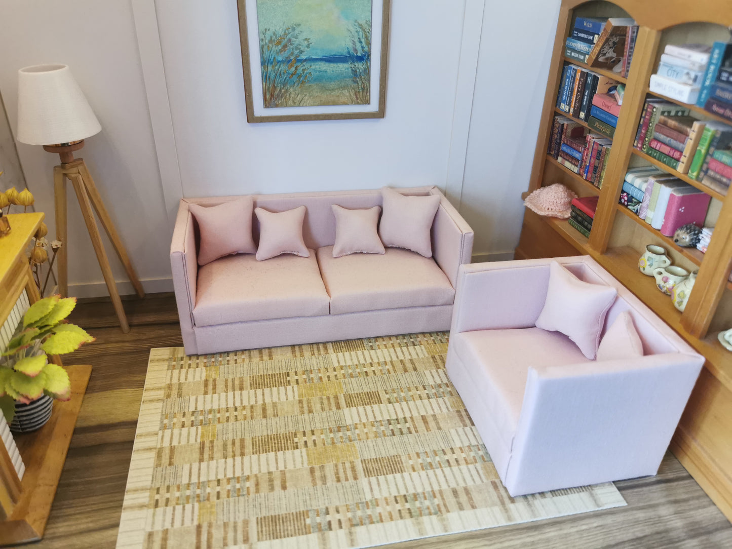 2 Seater Sofa, Chair & Ottoman Set | 1:12th Scale | Made To Order | Cushions/Pillows included | Handmade